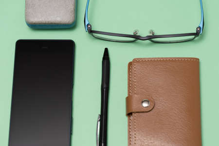 Image of work or schedule with green backgroundの写真素材