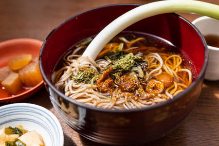 Negi soba at Ouchi-juku, Fukushima Prefectureの写真素材