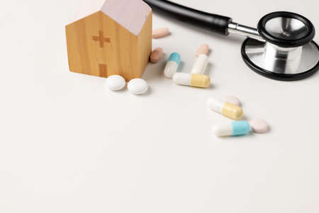 Medical image. Capsule-like drinking pills and stethoscopes.の写真素材