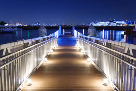 Yokohama Port pier and Osan Bridge in the distance floating in the lighting