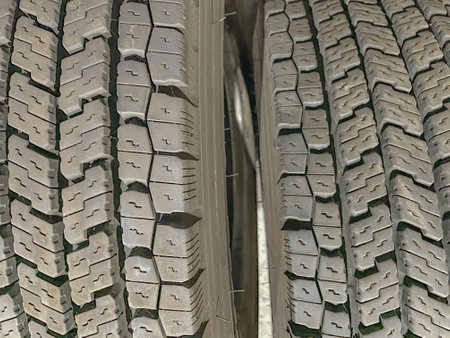 Stored studless tires for trucksの写真素材