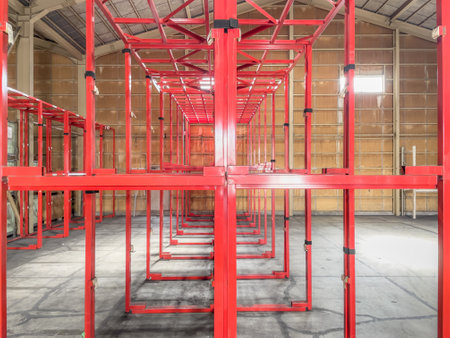 Warehouse with empty storage racksの写真素材