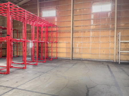 Warehouse with empty storage racksの写真素材
