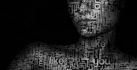 Conceptual advertising. Female face of words and letters.の写真素材