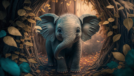 Elephant in the forest. 3d illustration. vintage style.の写真素材