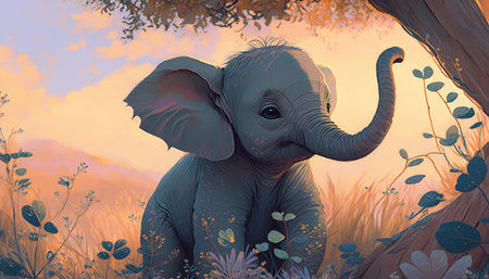 Elephant in the jungle. 3D illustration. cartoon style.の写真素材