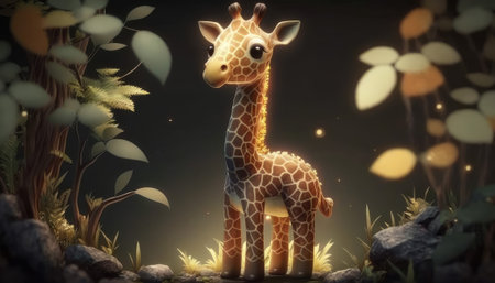 AI content. Giraffe in the forest. 3d render illustration of animalの素材