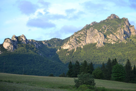 mountai, cloud and meadowの写真素材