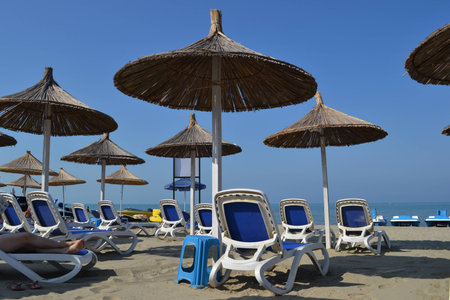 Bright sunny morning on the beachの写真素材