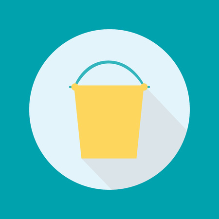 Vector bucket flat icon. Yellow bucket in circle on blue background.のイラスト素材