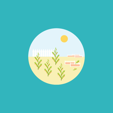 Vector plant flat icon. Garden illustration with plant in circle on blue background.のイラスト素材