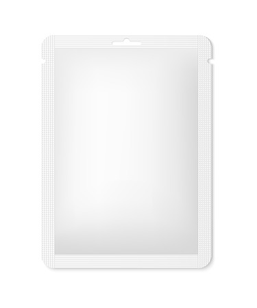 White package sachet for cosmetic mask. Vector realistic mock up isolated on white background. Simple template for medical, cosmetic and hygiene production.のイラスト素材