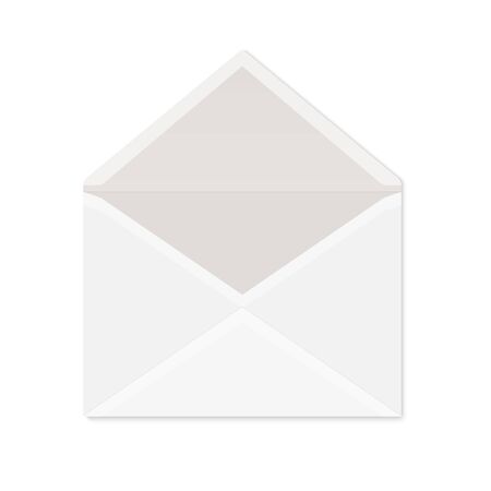 Realistic white paper envelope for postcard or invitation. Blank vector mockup of opened envelope with shadow on white background.のイラスト素材