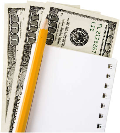 Isolated dollars, phone and notebookの写真素材