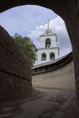 Stone old castle wall and the churchの写真素材
