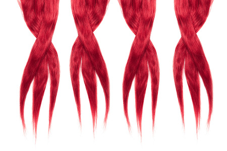 Pink hair isolated on white background. Long disheveled ponytailの写真素材