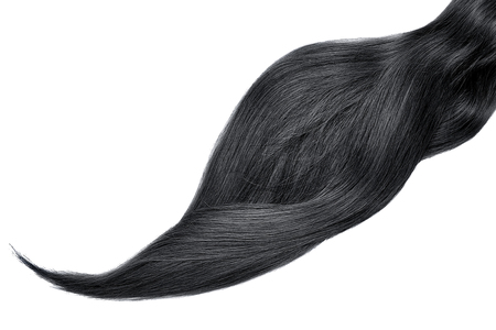 Black hair, isolated on white background. Long beautiful ponytailの写真素材