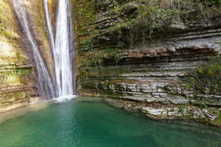 Waterfall in the mountains of the Republic of Abkhaziaの写真素材