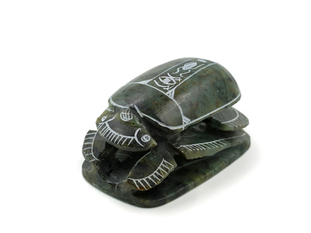 Egyptian scarab alabaster souvenir isolated on white backgroundの写真素材