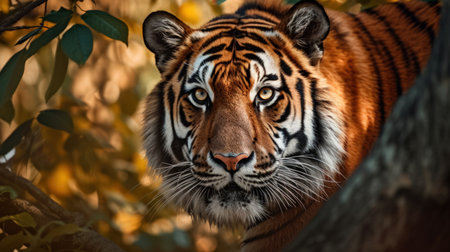 Close up of a beautiful tiger in the forest. (Panthera tigris altaica)の素材
