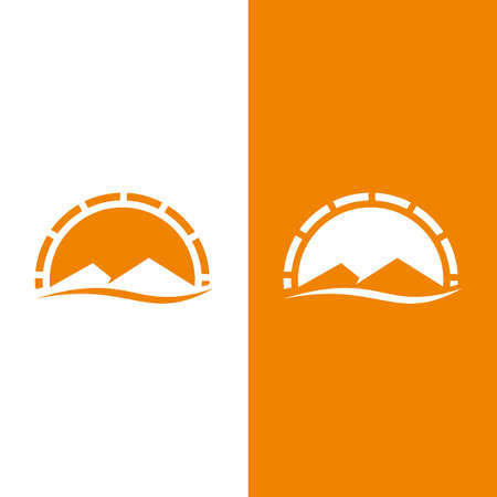 Mountain Landscape With Sun Background Logo Vector Icon Illustrationのイラスト素材