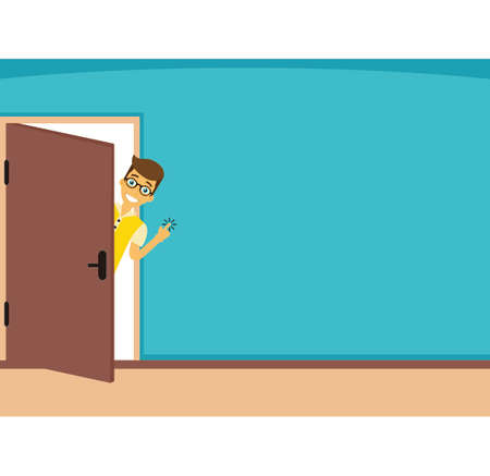 Glasses Man Pointing Wall Logo Vector Icon Illustrationのイラスト素材