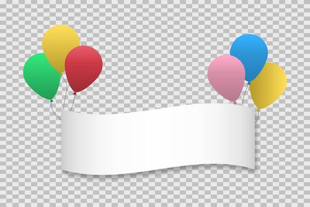 Red, green, blue, yellow, pink balloons with banner on transparent background. Vector EPS 10のイラスト素材