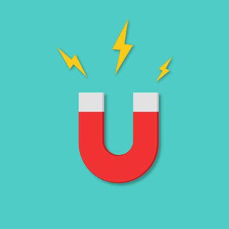 Magnet icon in flat design with lightnings. Vector EPS 10のイラスト素材
