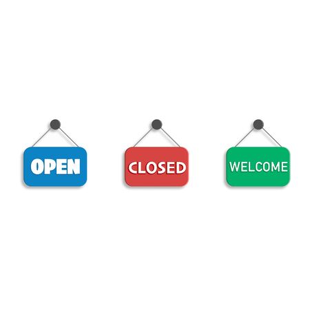 Open or closed or welcome sign in flat design with shadow. Vector EPS 10のイラスト素材