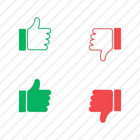 Thumb up and down icon. Good or bad, like and dislike set. Isolated illustration. Success and bad finger. Vector EPS 10.のイラスト素材