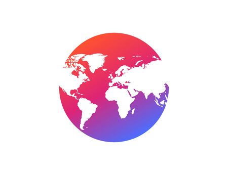 Social globe map. Colorful gradient earth. World illustration with America, Europe, Russia, Africa, China, India and Australia. Sphere in 3D with insta style. Planet in gradient design. Worldmap Vector EPS 10のイラスト素材