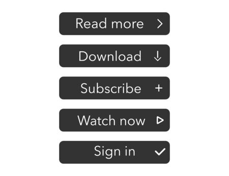 Read more, download, watch now, subscribe and sign in buttons in flat design in black color. Simple...