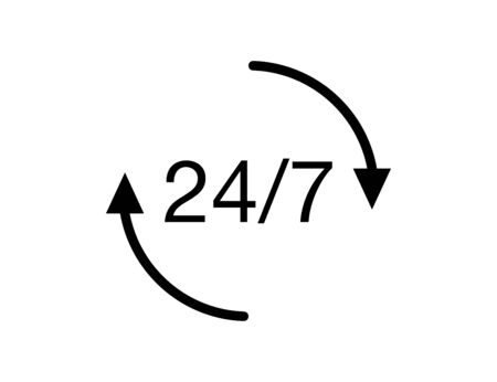 24/7 service isolated icon. Symbol of always opened shop and store. Illustration of business help...