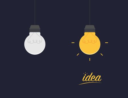 Idea lamps. Illumination energy from lamps. Inspiration illustration with grey and orange lamps. Flat design with spiral inside. Inspiration with electric energy or power. On and off light. Vector EPS 10.のイラスト素材