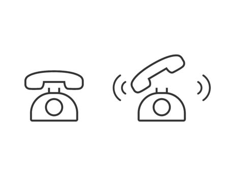 Retro phone icon. Outline ringing phone. Classic cell in simple style in black. Isolated phone symbol. Ancient mobile device. Cellphone in old design. Contact call icon. Vector EPS 10.のイラスト素材