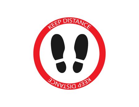 Keep distance sign. Foot icon. Warning icon. Epidemic prevention illustration. Safety distance. Isolated quarantine alert. Coronavirus safety protection.のイラスト素材