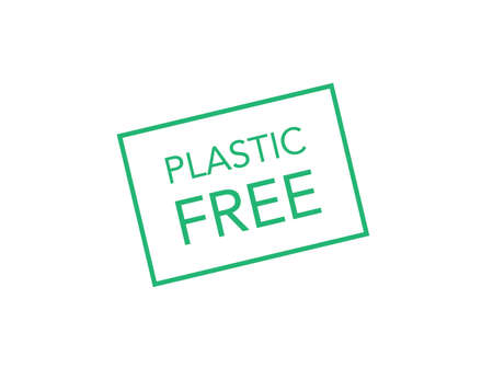 Plastic free sticker. Eco emblem in green color. Ecology badge icon. No pollution on earth. Recycle sign.のイラスト素材
