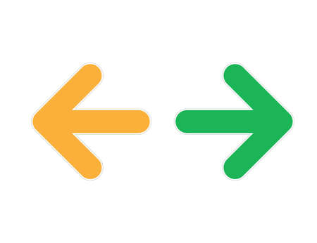 Set of colorful arrows in circle. Yellow, blue, red and green horizontal arrows. Cursor pointer. Gradient set. Arrows in circle. Isolated modern icons. Vector EPS 10のイラスト素材