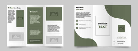 Trifold brochure mockup. Trifold magazine. Green presentation mockup. Brochure cover vector. Editable flier for business. Poster concept in green. Vector illustration.のイラスト素材