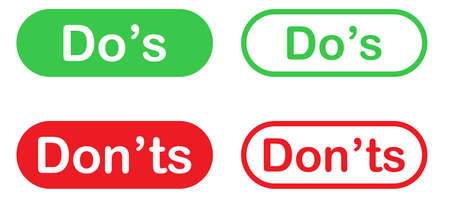 Do's and don'ts. Yes and no symbol. Correct and incorrect icon. Do and don't sign. True and false. Positive and negative. Accept and reject. Green and red vector.のイラスト素材