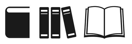 Book icon. Isolated book symbol. Open and closed book silhouette. Dictionary pictogram. Black document icon on white background.のイラスト素材