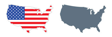 Map of USA in american flag. Isolated map illustration of America. United states area on white background. National flag as United states map. Vector illustration.のイラスト素材
