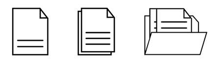 Document icons set. Outline file symbol in black. Paper file in folder. Transparent clipboard pictogramのイラスト素材