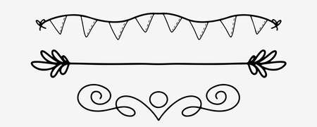 Hand drawn dividers collection. Decorative art dividers in doodle style. Swirl art lines in vector.のイラスト素材