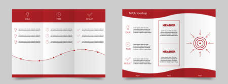 Trifold mockup in red. Magazine mockup brochure. Promotion booklet template. Trifold brochure for business and marketing. Motivation magazine. Vector illustration.のイラスト素材