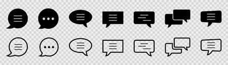 Outline speech bubble. Transparent chat icons. Message symbol in black. Transparent and bold speech bubble.のイラスト素材