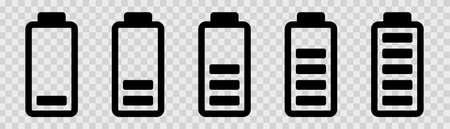 Phone battery icons. Mobile battery in black. Power symbol. Accumulator level. Transparent iconsのイラスト素材
