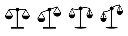 Compare scale set. Balance symbol. Equality icons. Weight balance in black. Court symbolのイラスト素材