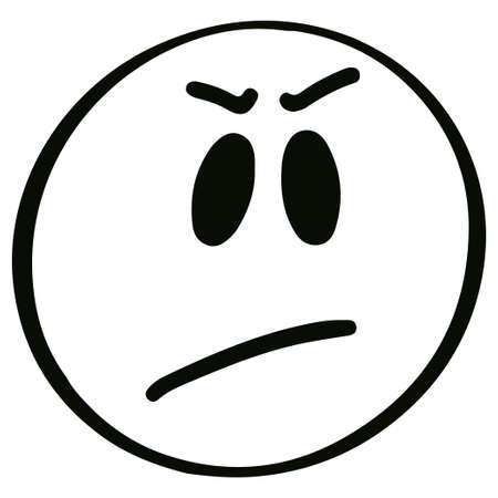 Angry emoticon. Hand drawn cartoon character. Transparent angry smiley face.のイラスト素材