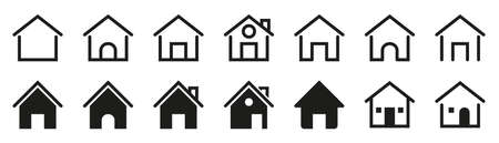 House icons set. Isolated outline house pictogram. Transparent estate symbol. Home sign in black. Real estate pictogram collection. Property illustration.のイラスト素材